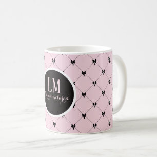 Café Caneca de Monograma com Laço Rosa e Preto em Letra