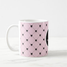 Café Caneca de Monograma com Laço Rosa e Preto em Letra