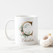 Caneca de Monograma com Letra C Floral em Ouro Ele
