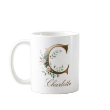 Caneca de Monograma com Letra C Floral em Ouro Ele