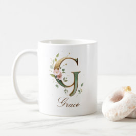 Café Caneca de Monograma com Letra G Floral em Dourado 