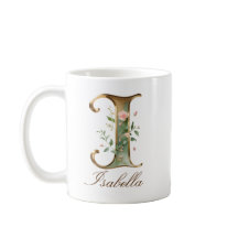 Caneca de Monograma com Letra I Floral em Dourado 