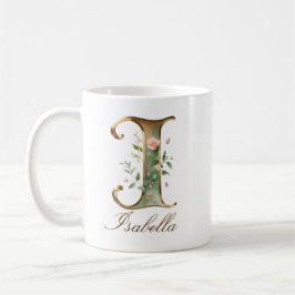 Café Caneca de Monograma com Letra I Floral em Dourado 