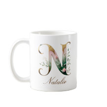Caneca de Monograma com Letra N Floral em Ouro Ele