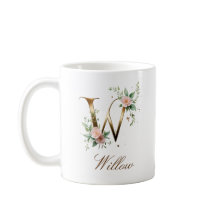 Caneca de Monograma com Letra W Floral em Ouro Ele