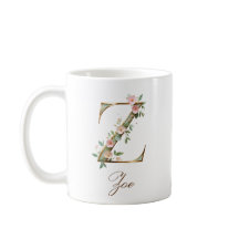 Caneca de Monograma com Letra Z Floral em Ouro Ele