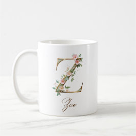 Café Caneca de Monograma com Letra Z Floral em Ouro Ele