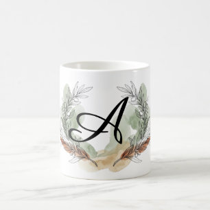 Café Caneca de Monograma com Ramo de Oliveira Personali