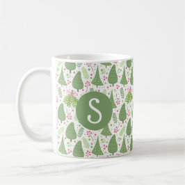Café Caneca de Monograma de Árvores de Natal Festivas