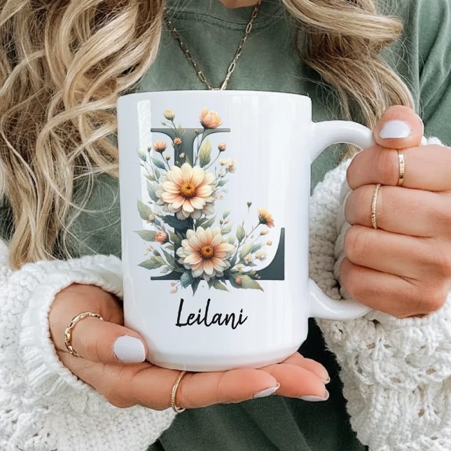 Café Caneca de Monograma de Flores Silvestres Personali (personalized gift for women, mother’s day mug, christmas mug for her, graduation mug gift for girls,)