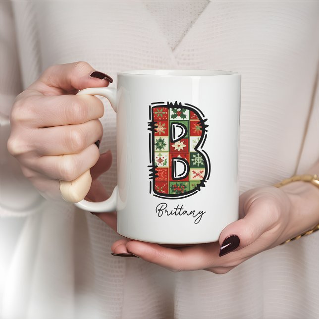 Café Caneca de monograma de Natal, caneca de nome perso (Christmas monogram mug, personalized name mug, custom initial mug, Christmas gift for mom, Christmas)