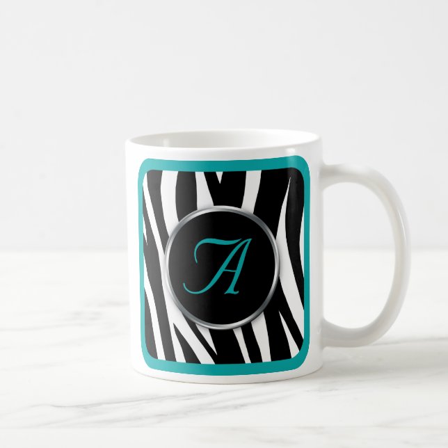 Café Caneca de Monograma de Teto Impresso Chic Zebra (Direita)
