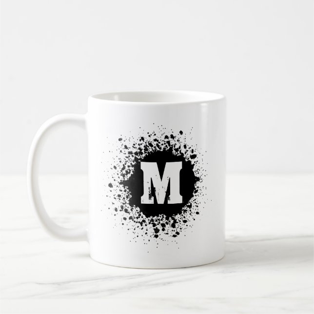 Café Caneca de Monograma Duplo com Mancha de Tinta Pret (Esquerda)
