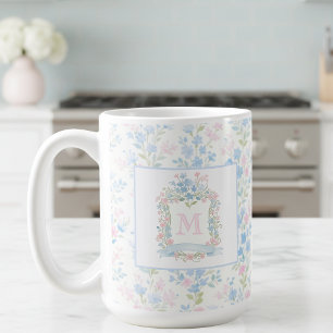 Café Caneca de Monograma Floral Personalizada