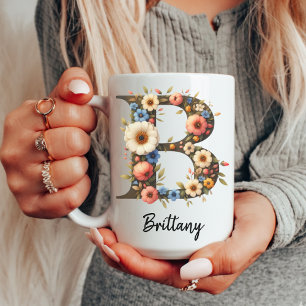 Café Caneca de Monograma Inicial de Flor Silvestre Pers