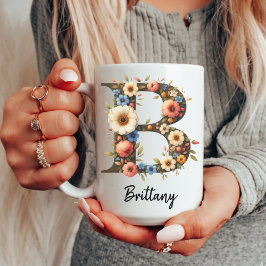 Café Caneca de Monograma Inicial de Flores Silvestres P