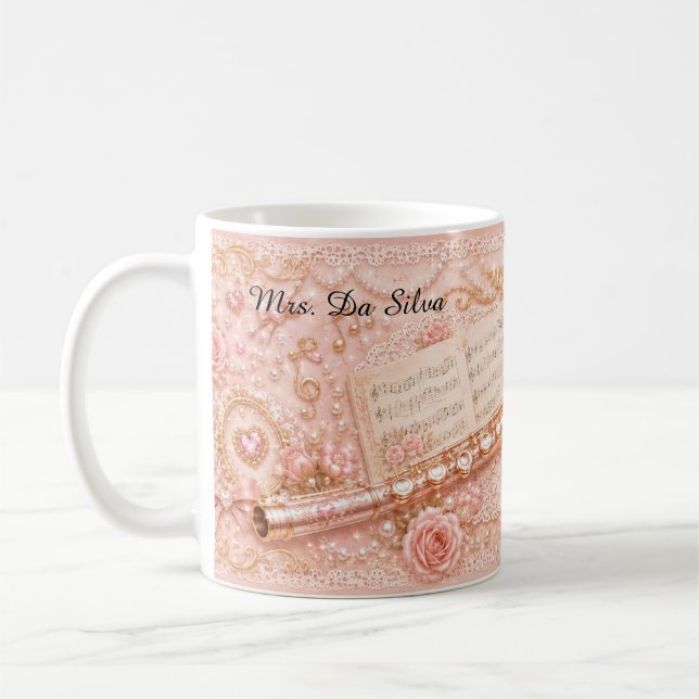 Café Caneca de Música Flauta Rosa Floral (Esquerda)
