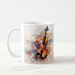 Café Caneca de música violino com abertura de aquarela