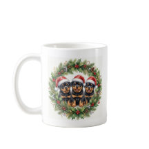 Caneca de Natal Adoráveis Filhotes Rottweilers