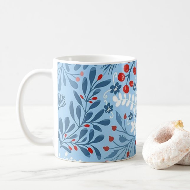 Café Caneca de Natal Azul Feliz Natal (Com Donut)