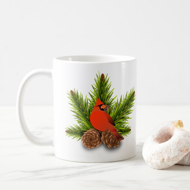 Café Caneca de Natal Cardinal e Pinhas (Com Donut)