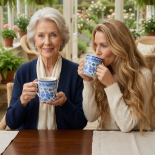 Café Caneca de Natal Chic em Azul e Branco com Chinoise