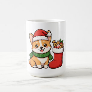 Café Caneca de Natal com Cachorrinho Corgi de Papai Noe