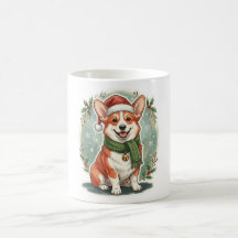 Caneca de Natal com Chapéu de Papai Noel Corgi