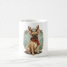 Caneca de Natal com Chifres de Rena e Bulldog Fran