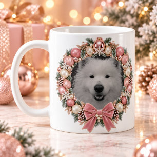Café Caneca de Natal com Coroa Rosa e Foto de Animal de