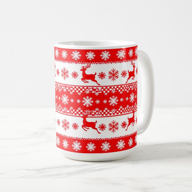 Café ☕ Caneca de Natal com Floco de Neve e Rena Present (Frente Esquerda)