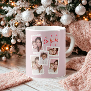 Café Caneca de Natal com Foto Multipla “Fa La La” Rosa 