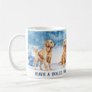 Café Caneca de Natal com Labradores Retrievers Dourados