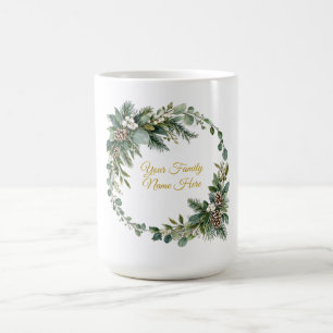 Café Caneca de Natal com Nome da Família com Pinheiro e