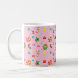 Café Caneca de Natal Cor-de-Rosa Fofa com Doces