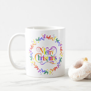 Café Caneca de Natal Coroa da Feliz Natal Arco-íris