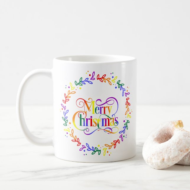 Café Caneca de Natal Coroa da Feliz Natal Arco-íris (Com Donut)