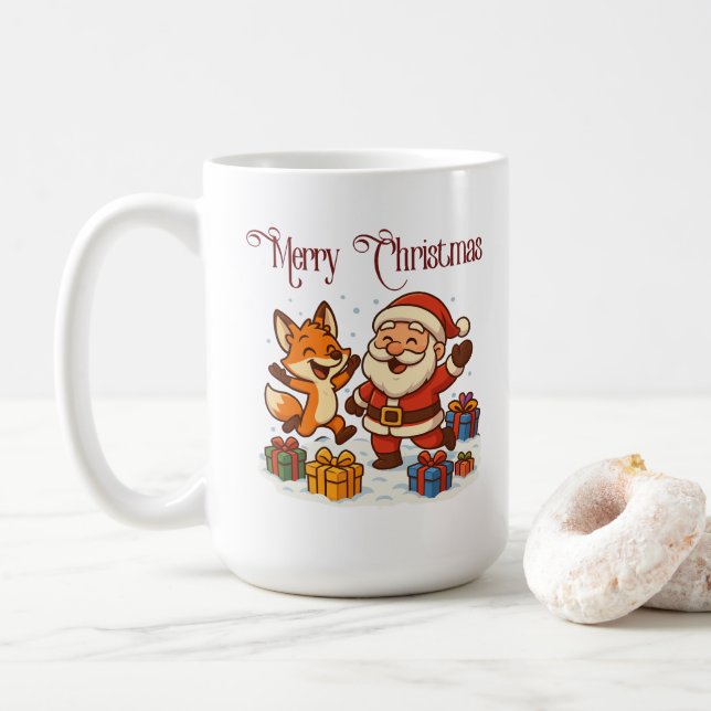 Café Caneca de Natal da Raposa e Papai Noel (Com Donut)