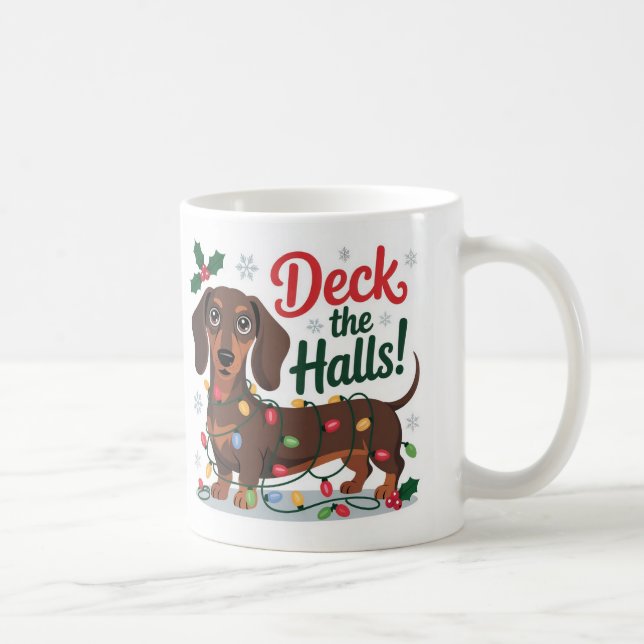 Café Caneca de Natal Dachshund – Deck the Halls Feriado (Direita)