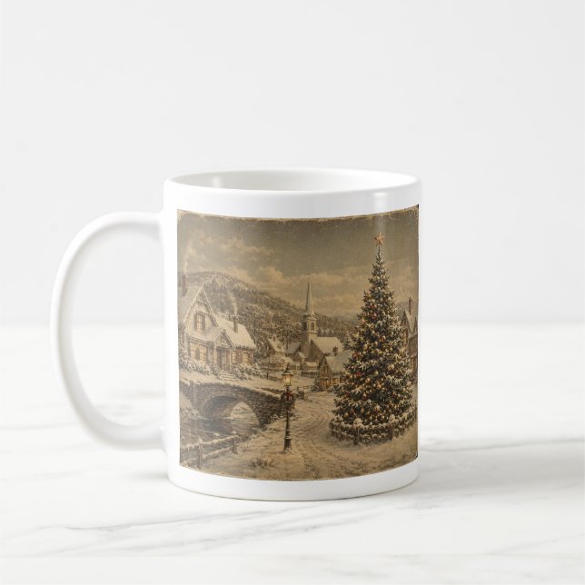 Café caneca de natal de aldeia vintage (Esquerda)