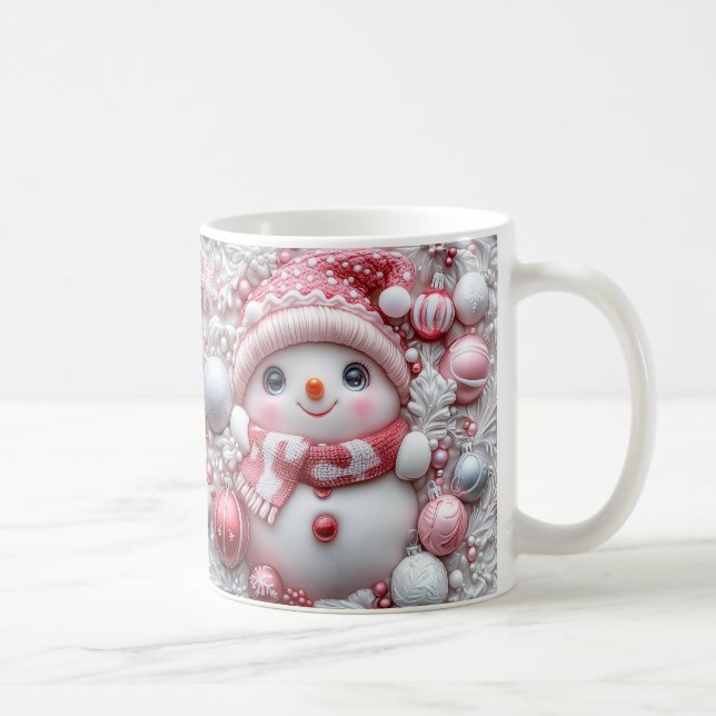 Café Caneca de Natal de Boneco de Neve Rosa Fofa | Cane (Direita)