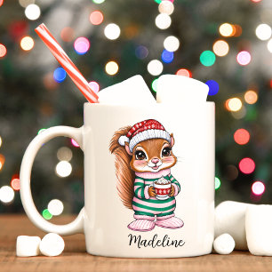 Café Caneca de Natal de Esquilo Rosa Cinza