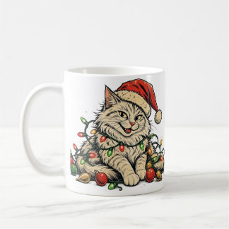 Café Caneca de Natal de Gato Fofo com Chapéu de Papai N