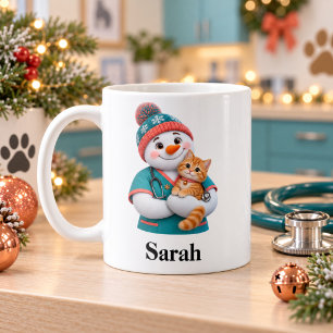 Café Caneca de Natal de Gato Veterinário Boneco de Neve