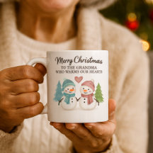Caneca de Natal de Homem de Neve Fofo para Avó - P