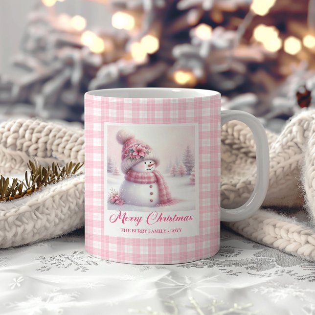 Café Caneca de Natal de Homem de Neve Rosa Fofa Present (Cute Pink Snowman Christmas Mug Winter Kids Gift)