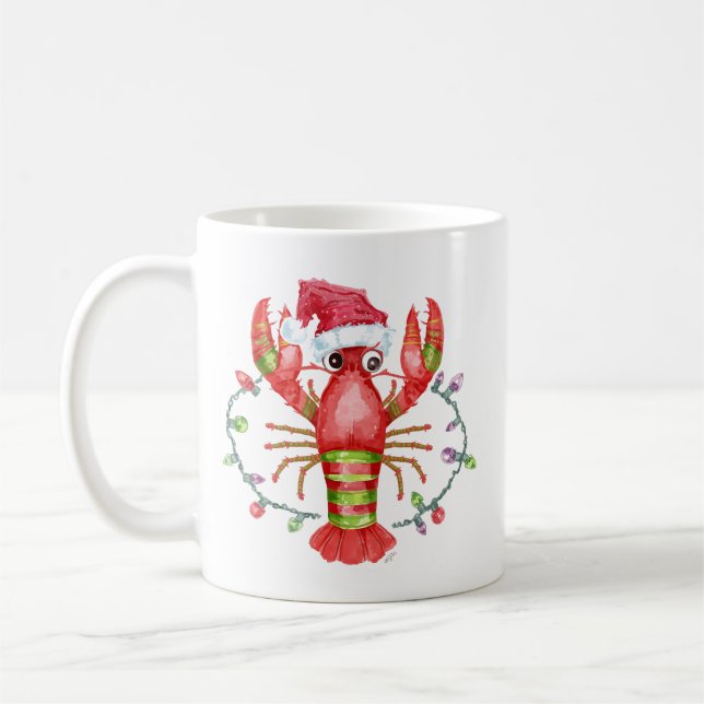 Café Caneca de Natal de Lagosta Festiva com Chapéu de P (Esquerda)