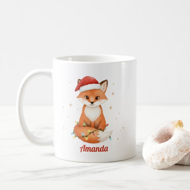 Café Caneca de Natal de Raposa Caprichosa Personalizada (Com Donut)