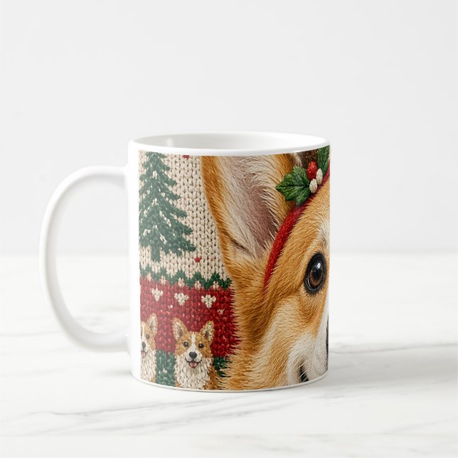 Café Caneca de Natal de Suéter de Corgi (Esquerda)