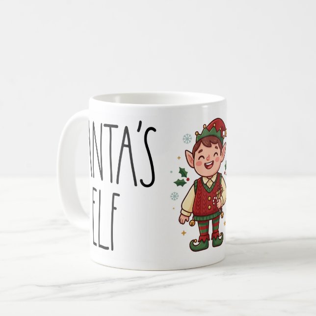 Café Caneca de Natal do Elfo do Papai Noel Fofo (Frente Esquerda)